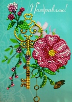 картинка Алмазная открытка Ключик с цветами. Поздравляю! 13х18 от магазина