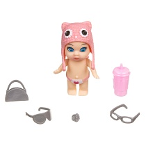 картинка Набор игровой Bondibon куколка OLY в шапочке-ушанке с животным и аксессуарами в банке, ВОХ 6,3х11х6,3 см, девочка-F, размер 8см, арт.3369-3. от магазина