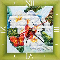 картинка Алмазная мозаика часы Бабочки и магнолии 30х30 от магазина