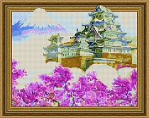картинка Алмазная картина на подрамнике Пагода Сакура 40х50 от магазина