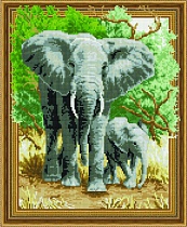 картинка Алмазная картина на подрамнике Слоны на прогулке 40х50 от магазина