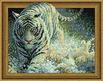 картинка Алмазная картина на подрамнике Охота белого тигра 40х50 от магазина